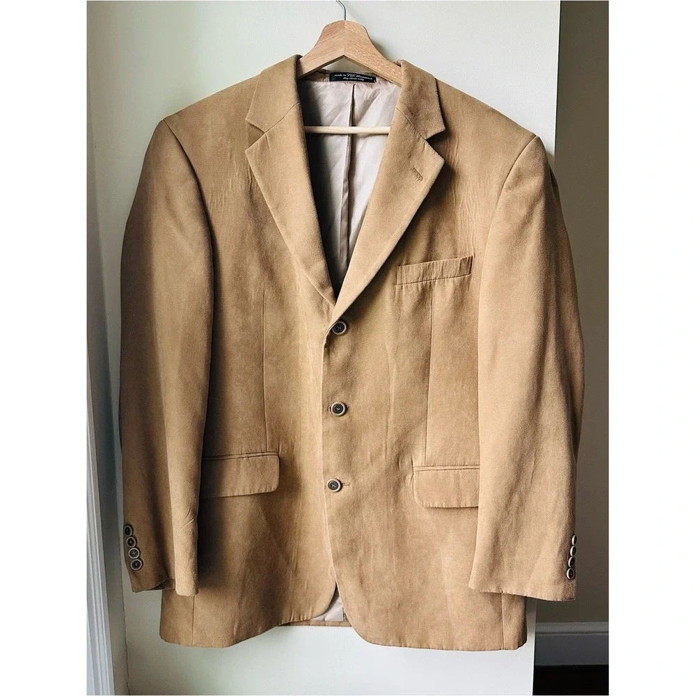 Andrew Fezza Fusion Mens Vintage 90s Y2K Camel Tan Suede Blazer Sport Coat 42R
